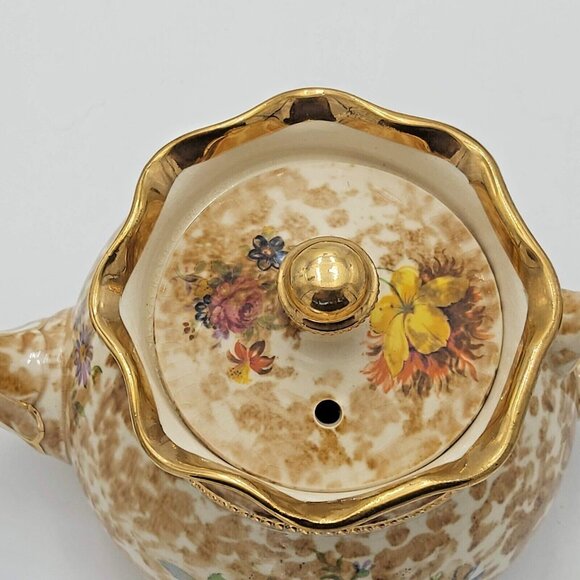 Arthur Wood 3125 Teapot – England – Vintage Floral Gilded Globe Mark – 1930s–40s - Picture 4 of 10